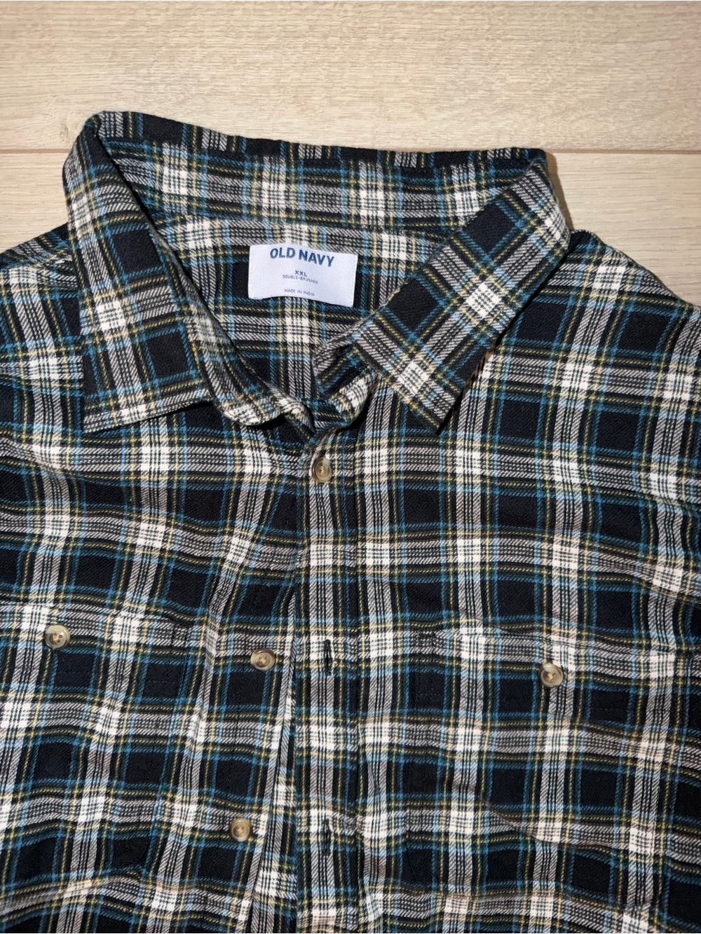 Old Navy Blue, Black & White Plaid Button-Down Shirt